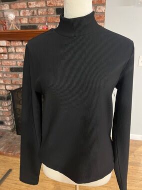 90 Degree By Reflex Black Ribbed Mock Neck Long Sleeve Tee